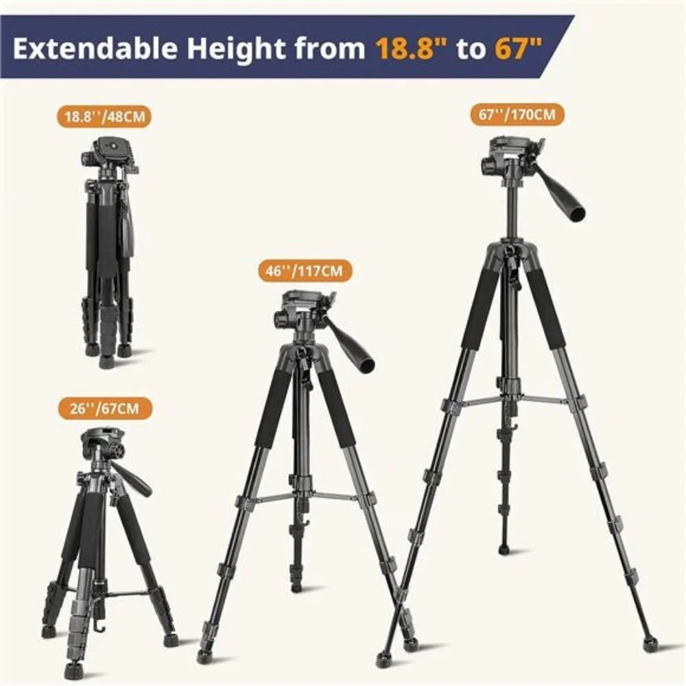 67 Inch Heavy Duty Tripod Stand for Cameras, Cell Phones